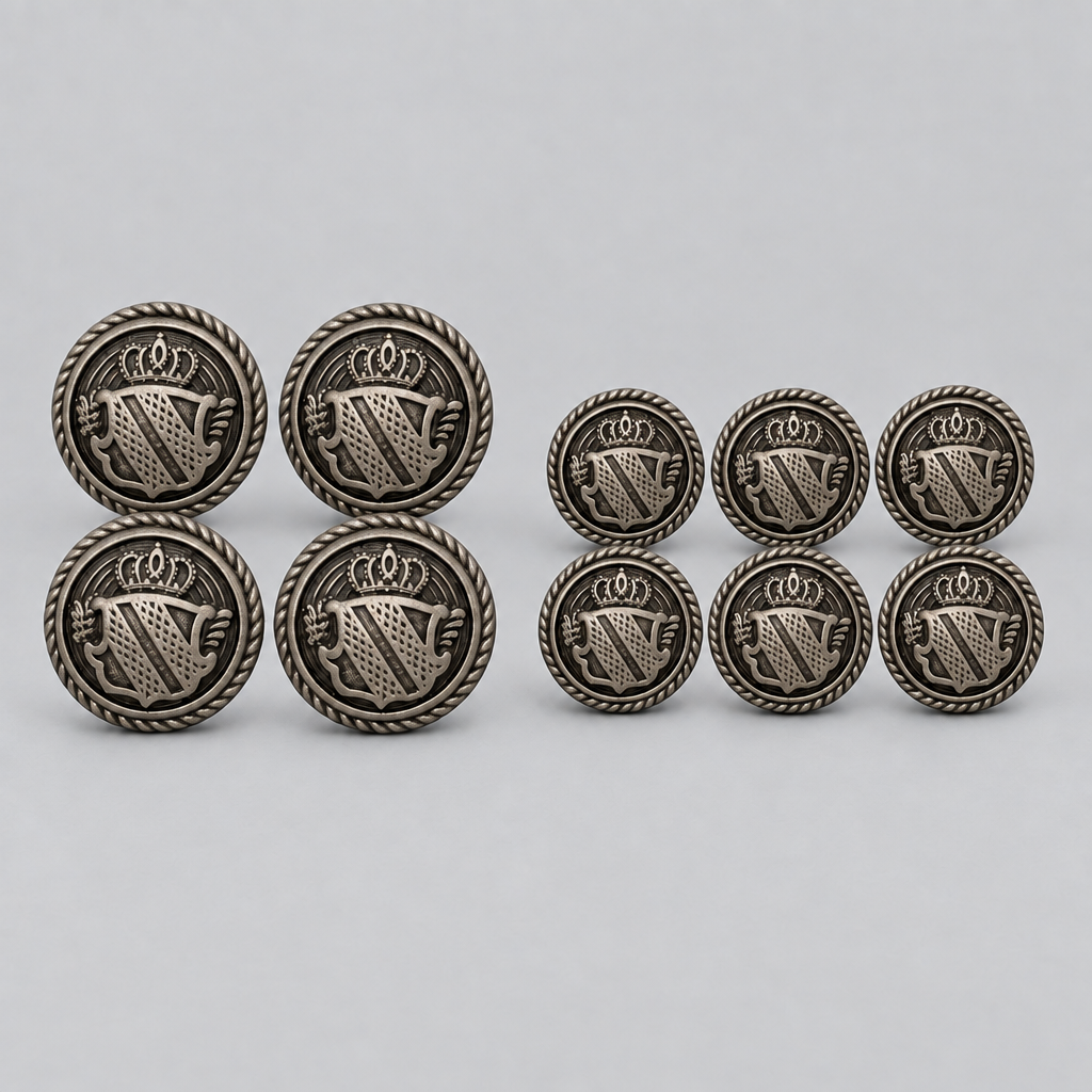 Crown Shield & Rope Button Set Vintage Silver Hurlford