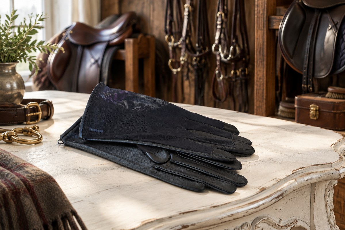 Hurlford Cool Mesh Gloves Adults | Black Foxwood Equestrian | Showing Tack and Saddlery Store