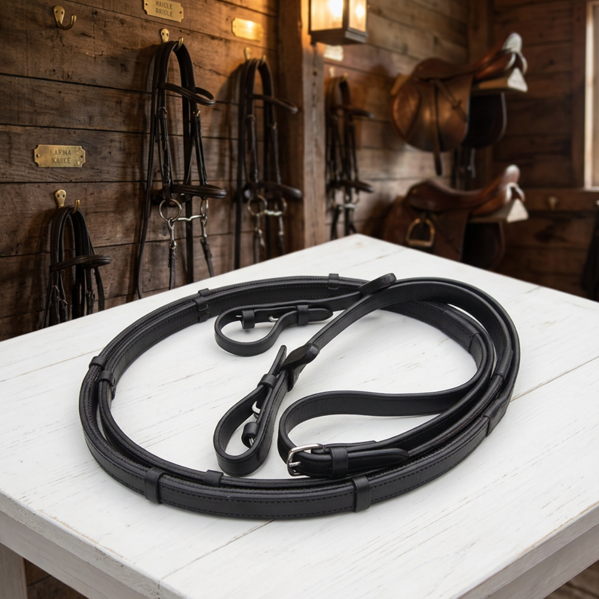 GES Leather Reins With Rubber Grip Back| Havana Brown Foxwood Equestrian | Showing Tack and Saddlery Store