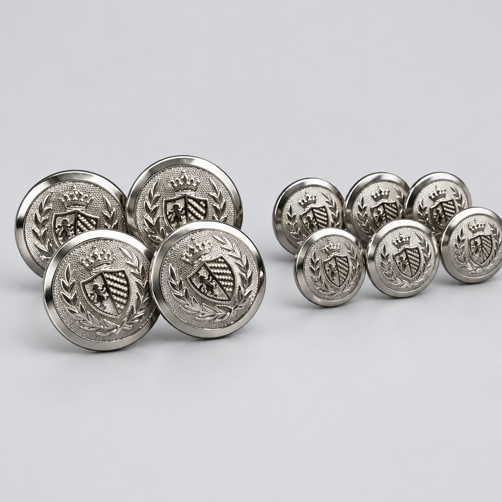 Silver Button Set Shield & Crown Hurlford