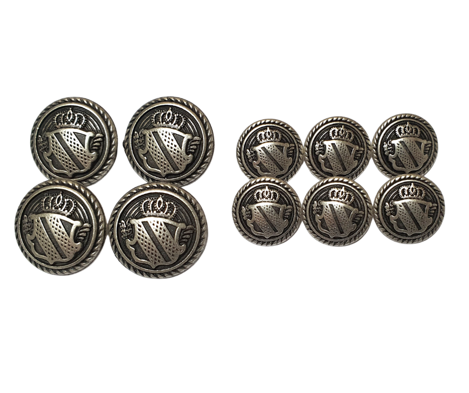 Crown Shield & Rope Button Set Vintage Silver Hurlford