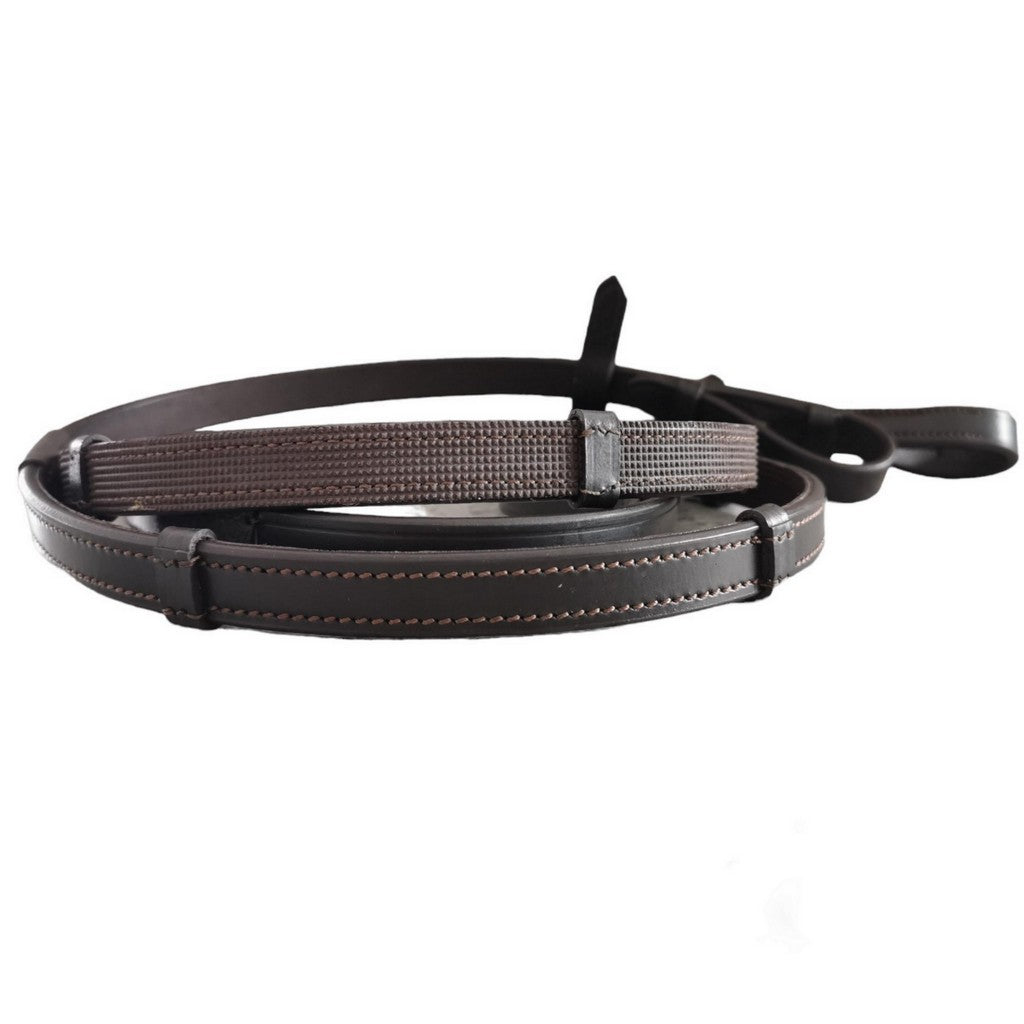 GES Leather Reins With Rubber Grip Back| Havana Brown  Foxwood Equestrian | Showing Tack and Saddlery Store