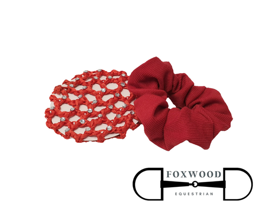 Scrunchie & Rhinstone Hair Bun Net Red  Foxwood Equestrian | Showing Tack and Saddlery Store