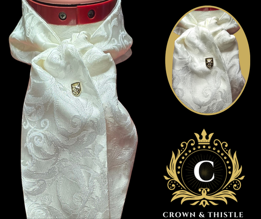 C&T Ivory Damask Satin Stock Self Tie Equetech
