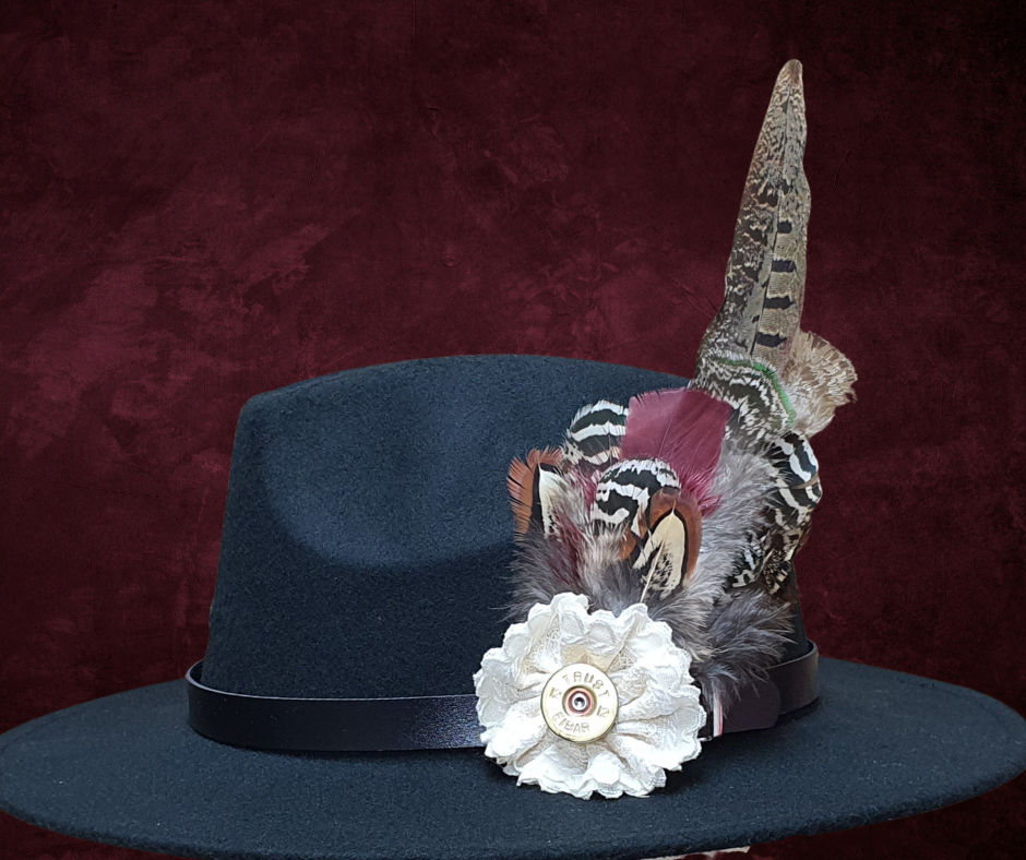Feather Hat Pin/ Brooch With Lace Rosette The Country Estate