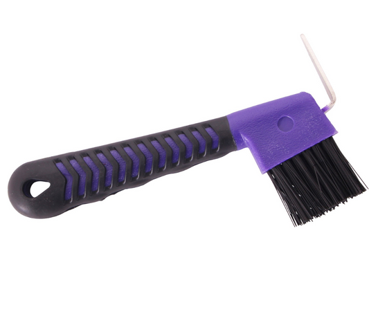 Rubber Grip Hoof Pick and Brush Blue Tag
