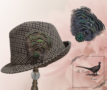 Feather Hat Pin/ Brooch with Green Rhinstone- Small The Country Estate