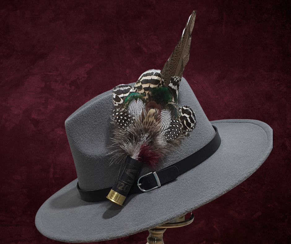 Feather Hat Pin/ Brooch With Full Shotgun Cartridge The Country Estate
