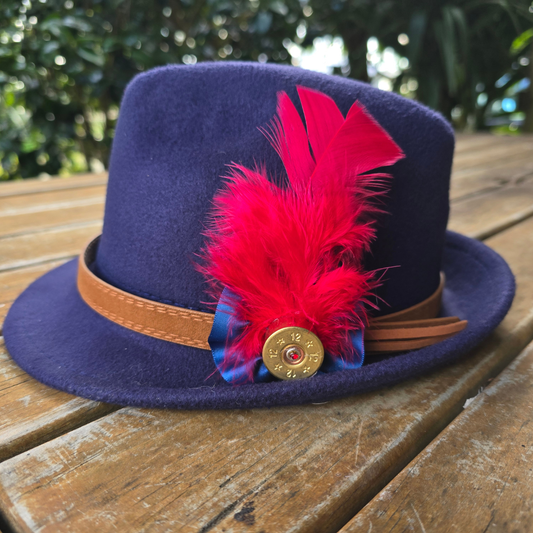 Feather Hat Pin-Red With Blue Rosette The Country Estate