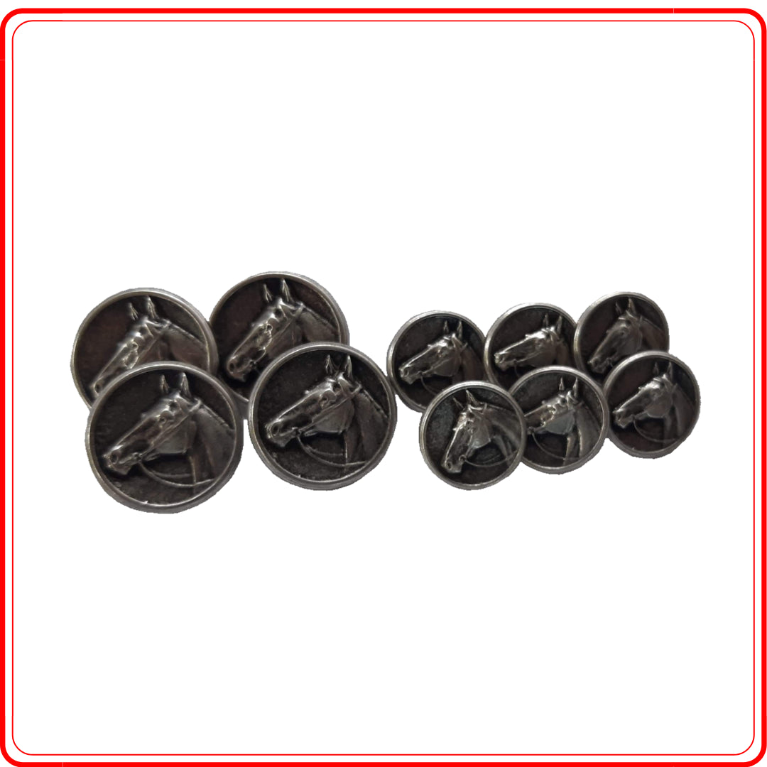 Horse Head Button Set Silver