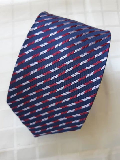 Navy Tie with Red and White Stripes