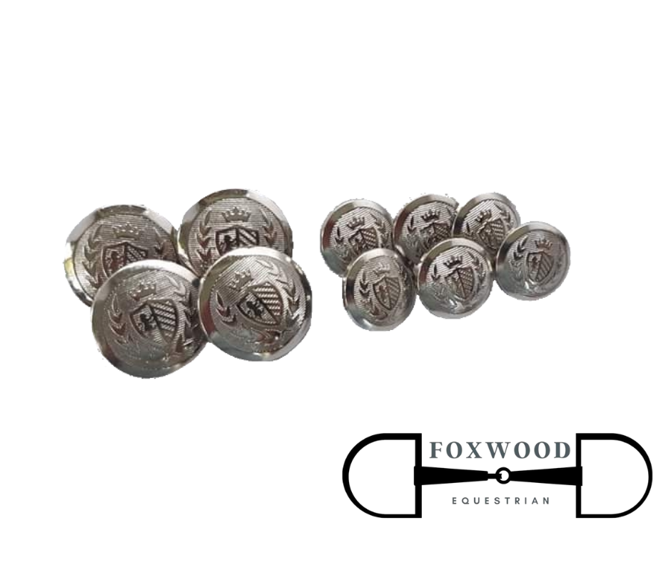 Silver Button Set Shield & Crown Foxwood Equestrian