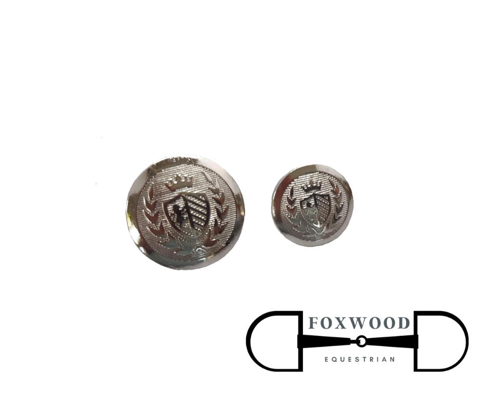 Single Silver Shield & Crown Buttons Foxwood Equestrian