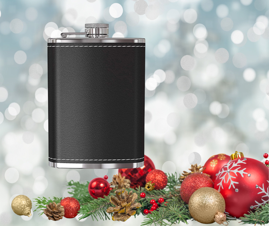 Leather Covered Hip Flask Blue Tag