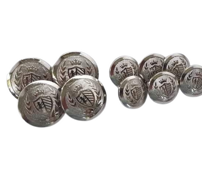 Silver Button Set Shield & Crown Hurlford