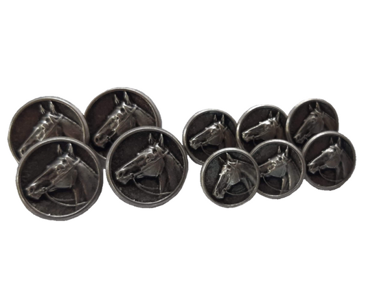 Horse Head Button Set Silver Hurlford